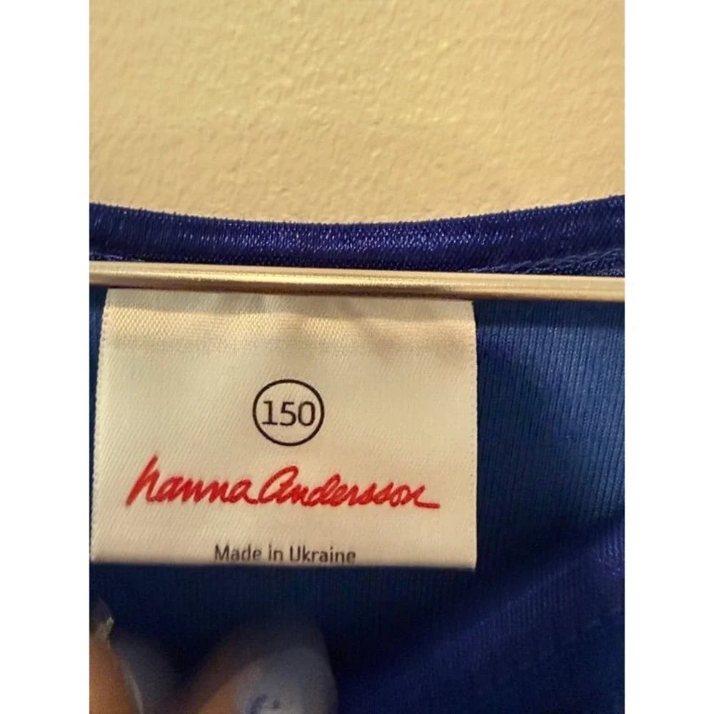 Hanna Andersson Velour Holiday Dress 150cm 12 EUC Blue Sea